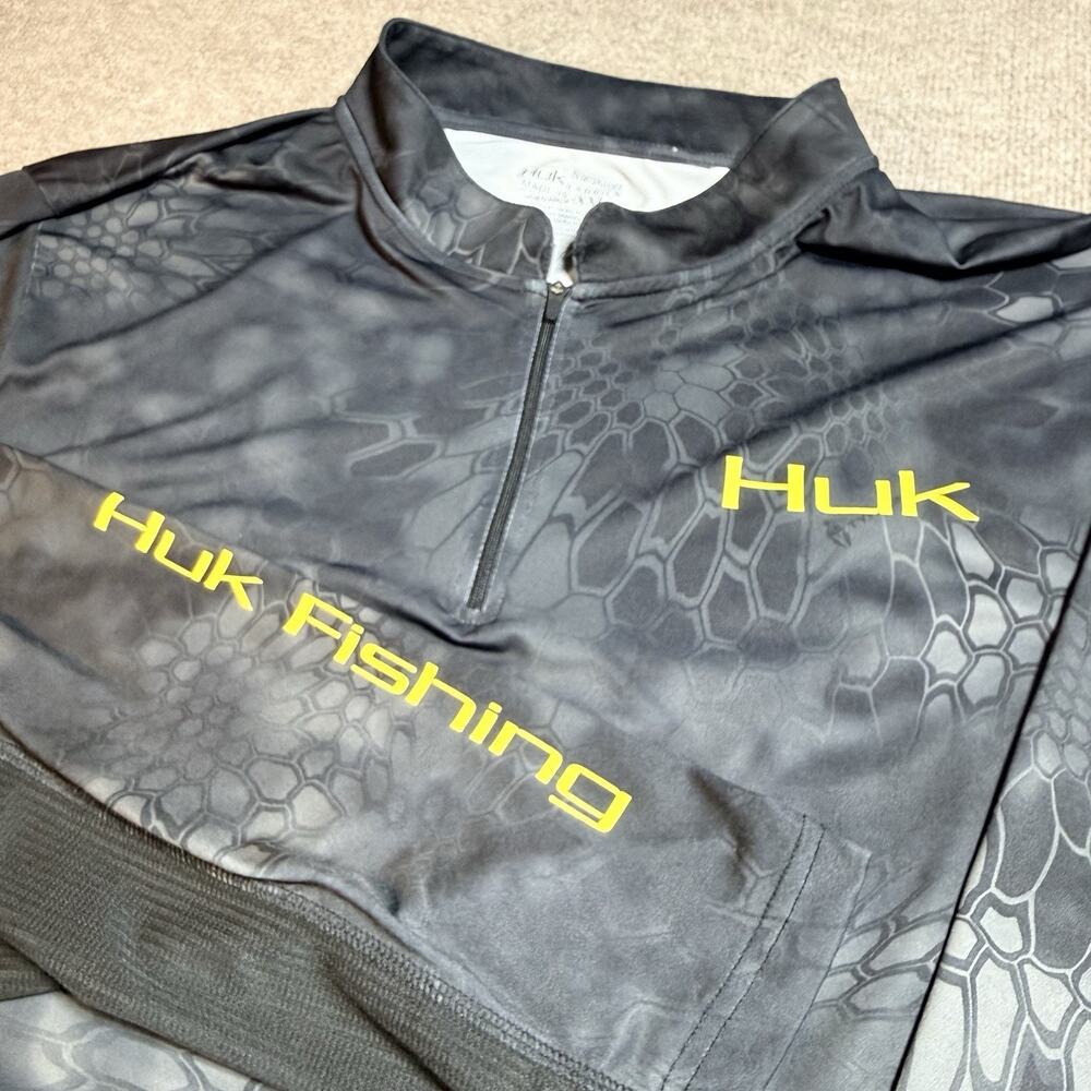 Huk Fishing Shirt Men’s XXL Black Camo 1/4 Zip Performance Typhon Kryptek 2XL